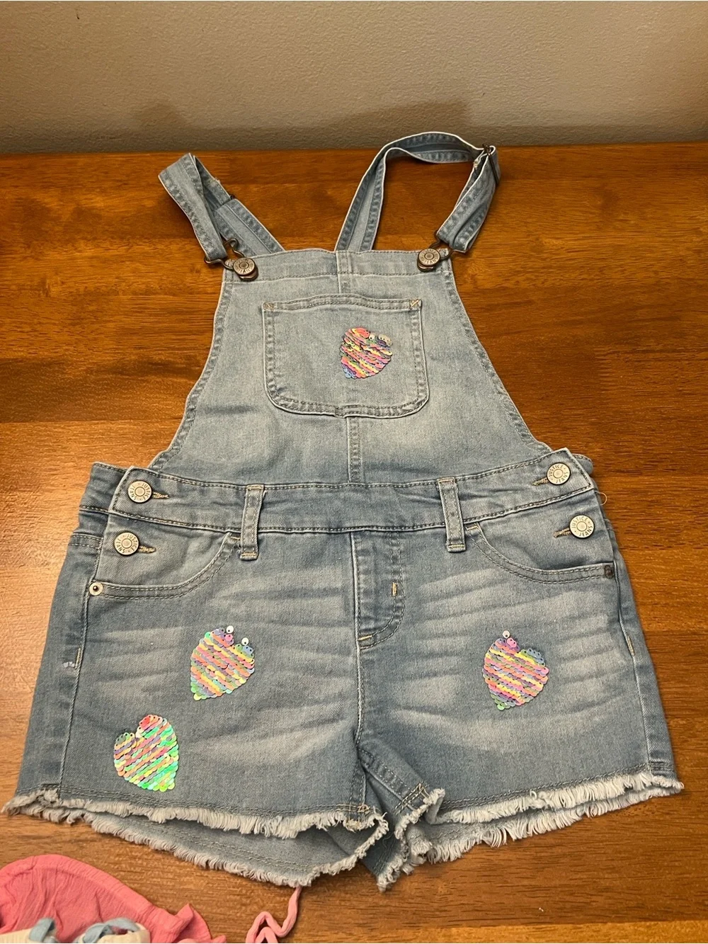 Justice Light Blue Denim Overalls and jumper Size 8-10 (lot of 7)